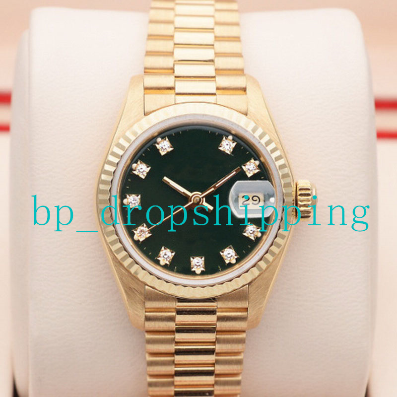 

2023 New Lady Watch 31mm Black Dial Drill nail time mark Gold Stainless Steel Strap Automatic Mechanical Asia 2813 Movement Lady Wristwatches Gift, Add box