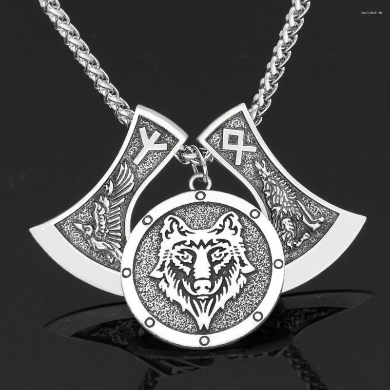 

Pendant Necklaces Men Viking Nordic Odin's Wolf And Raven Rune Necklace