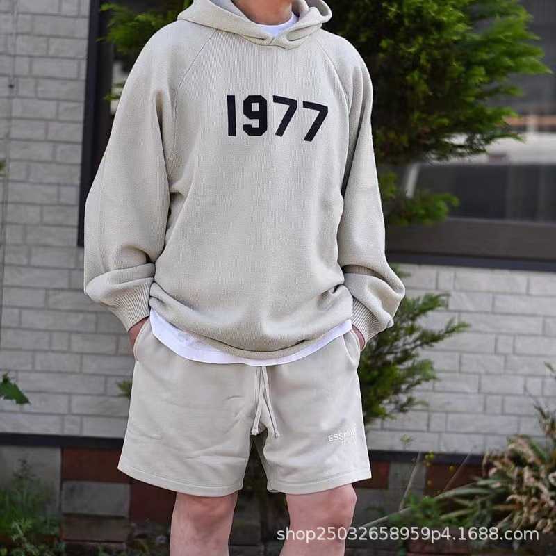 

Mens Fears of god Sweater Double Thread 1977 Flocked Digital Knitted Sweater Hoodie High Street Casual Hoodie Male, Iron black