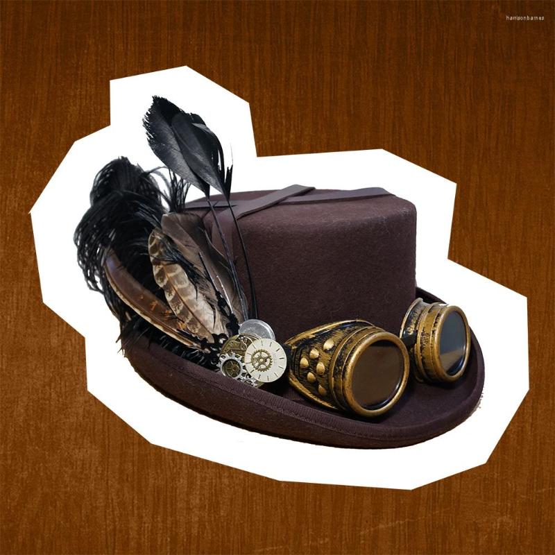 

Berets Women Men Wool DIY Fedora Hat Steampunk Steam Punk Gear Fedoras Millinery Goggles Handmade Cap, Coffee s