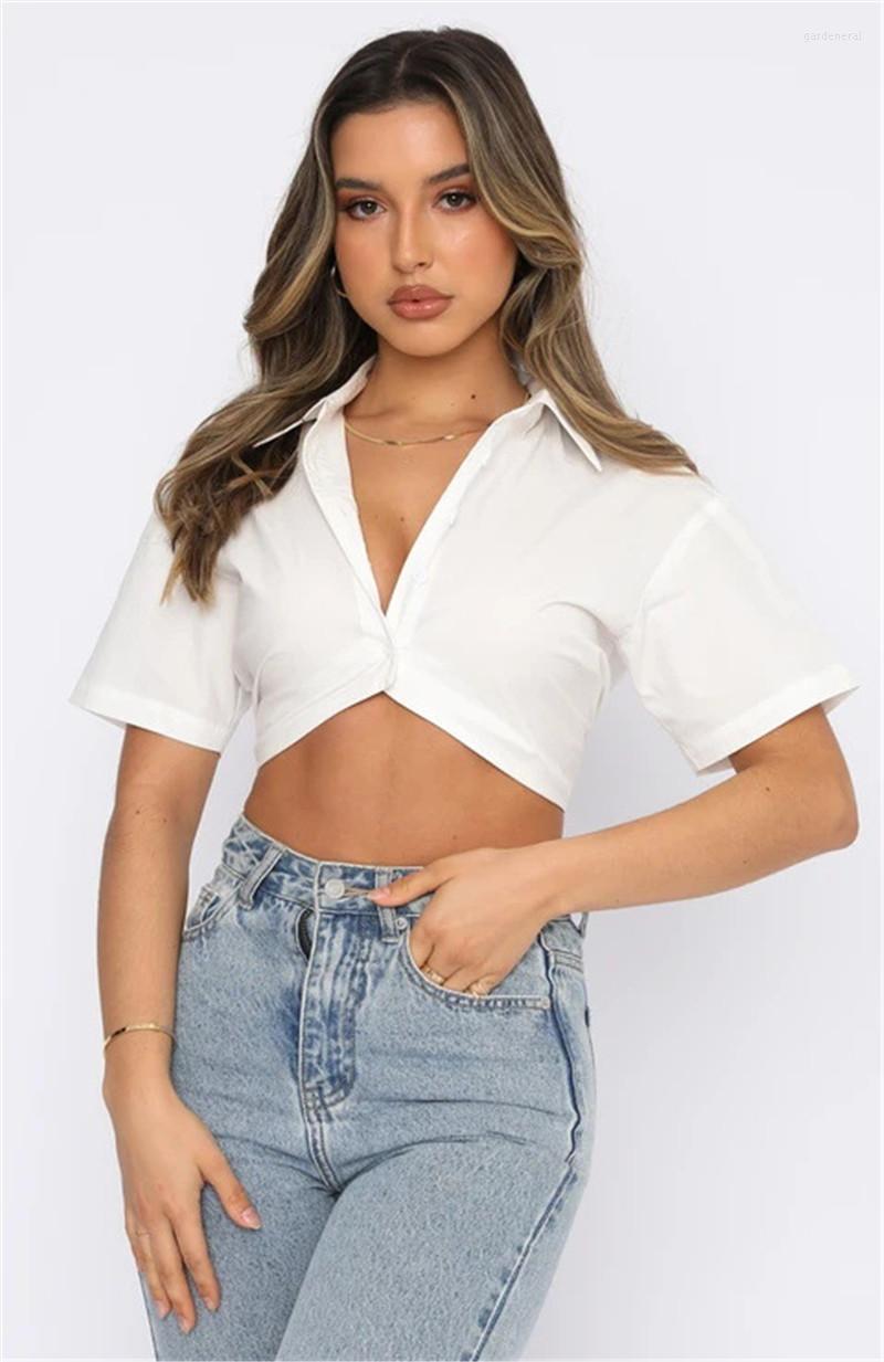 

Women' Blouses Turn-down Collar Short Sleeve Casual Cropped Top Summer Women Button Up Ruched Blouse Shirt Fashion Office Lady Shirts, Green