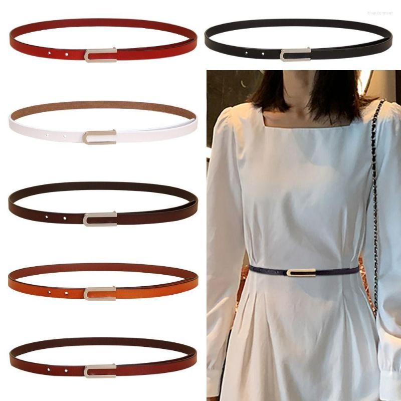 

Belts Luxury Design Retro Vintage Thin Waist Strap Metal U Buckle Waistband Genuine Cowskin Leather Belt Trouser Dress, Red