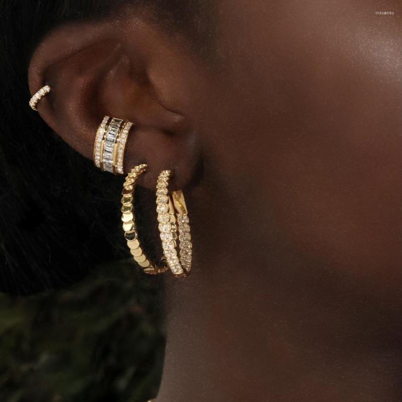 

Hoop Earrings Iced Out Bling 35MM Medium Sized Huggie Earring Full Paved 5A Cubic Zirconia CZ Round Moon Shaped Geometric Classic Jewelry