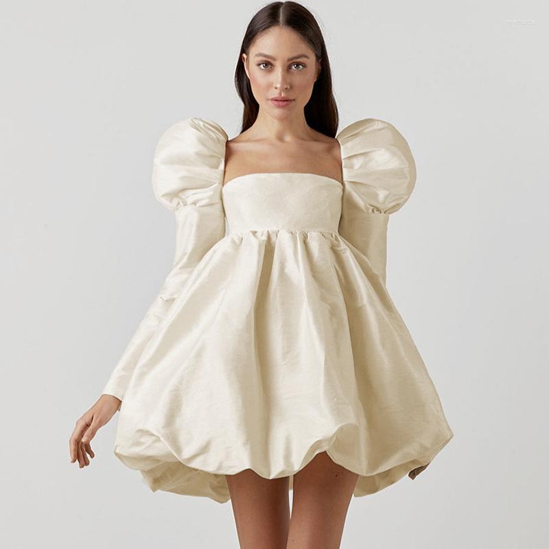 

Casual Dresses Summer For Women Puff Sleeves Fashion Square Neck Puffy Sexy Backless Mini Dress Y2k Black Elegant Party