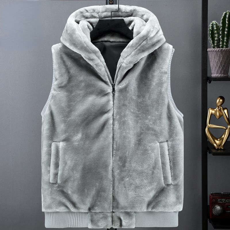 

Men's Vests Sleeveless Jacket Men Hooded Warm Thermal Witnter Faux Fur Vest Male Plush Flannel Coat Fluffy Fleece Waistcoat Autumn 221206, Gray no hood