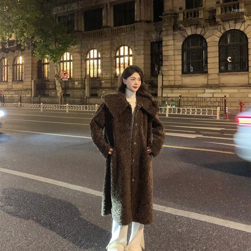

Women' Fur 2022 Winter Luxury Thick Warm Faux Teddy Lamb Wool Coats Sweet Turn Down Collar Women Outerwear Overcoat B197, Teddy color