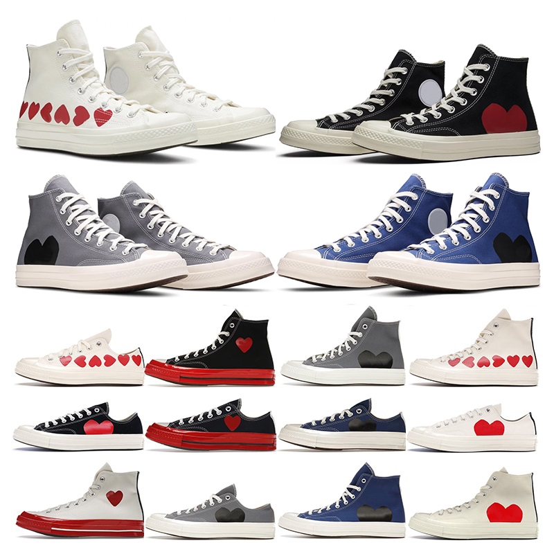 

designer Canvas shoes 1970s Casual chuck taylors high low all star comme des garcons PLAY Black white Grey Blue Red Midsole converses Classic sports sneakers Tennis