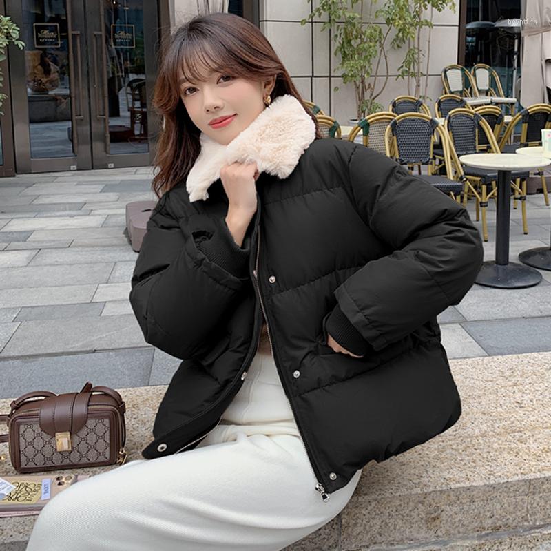 

Women's Down Korean Fashion Winter Coat Women Long Sleeves Elegant Lady Puffer Jacket Loose Casual Street Wear Black Mujer Outwear 2022