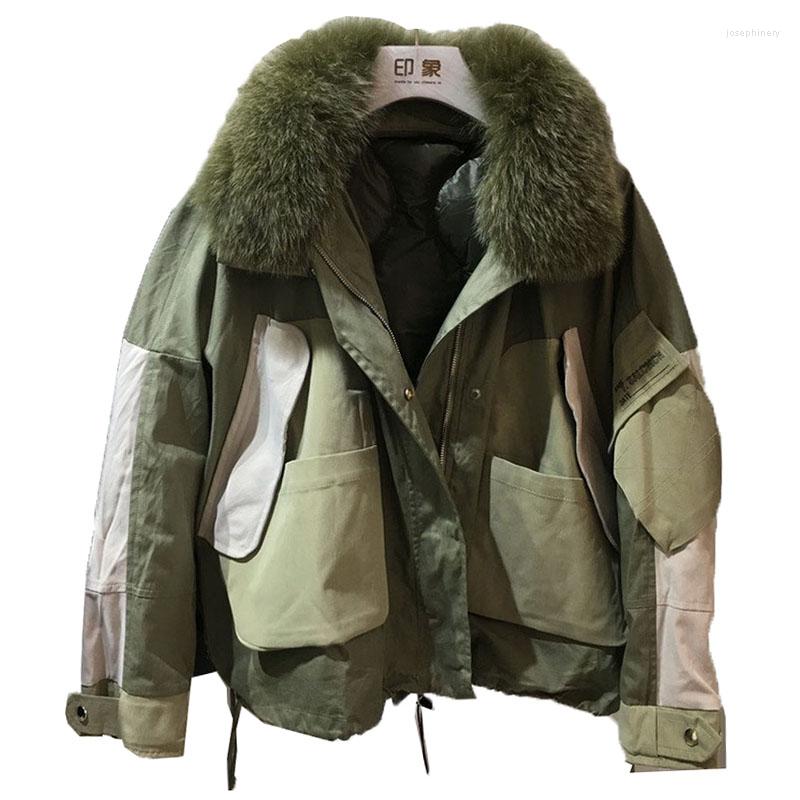 

Women' Trench Coats White Duck Down Loose Green Women' Cotton Coat Fashion Casual Winter Jackets Short Fur Collar Padded Parkas