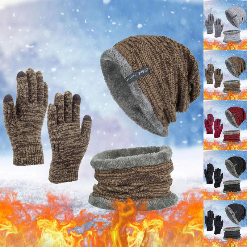 

Berets Scarf Gloves Earmuff Set Women Hat Neutral Men Autumn And Winter Solid Color Wool Thickened Warm