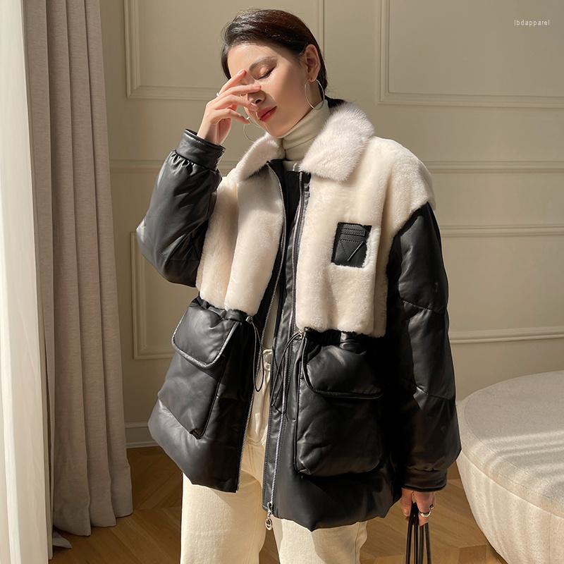 

Women's Leather Casual White Duck Down Jacket Women Winter 2023 Real Collar Sheepskin Coat Female Clothes Manteau Femme Gxy1273, Black