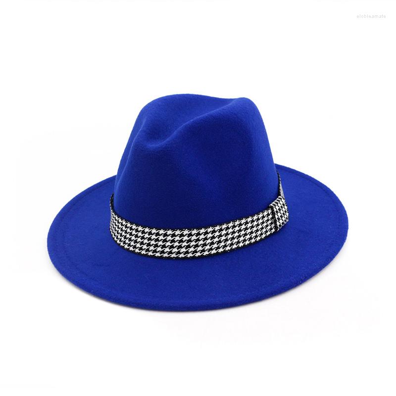 

Berets Women's Men's Flat Brim Wool Felt Vintage Panama Fedora Hats Fashion Jazz Cap With Ribbon Men Women Trilby Gambler Hat, Black