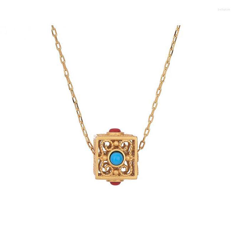 

Chains Chinese Style Turquoise Dice Necklace Classic Inlaid Natural Stone Pendant