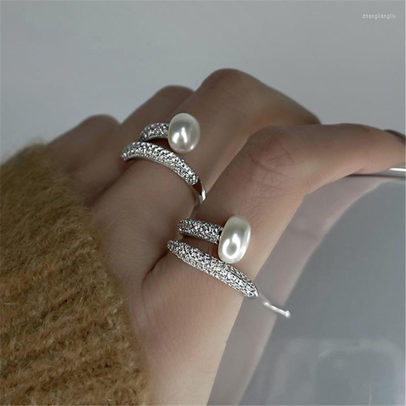

Wedding Rings Style Bohemia Imitation Pearl Fashion Charm Women Silver Plated Adjustable Ring For Engagement Jewelry
