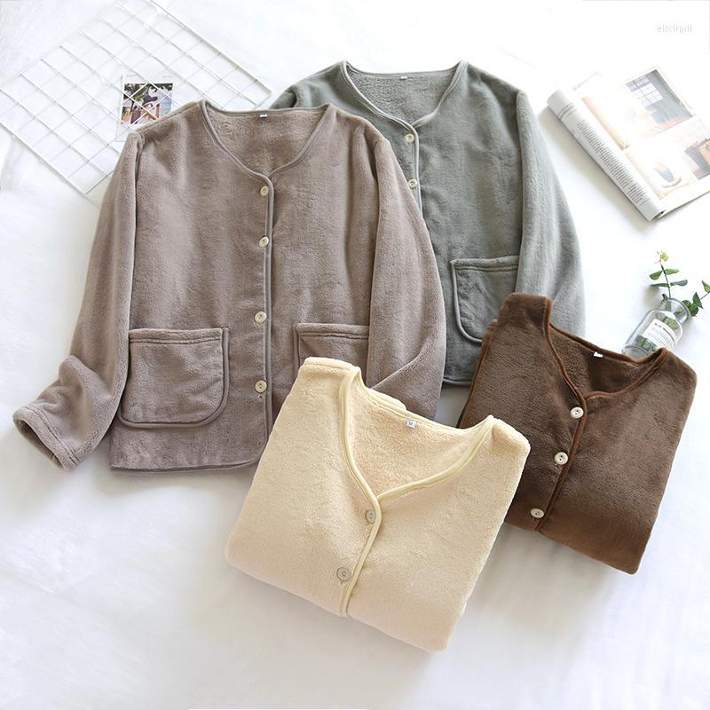 

Women's Sleepwear Women's Flannel Pajamas Jacket Plus Velvet Thick Warm Home Clothes Loose And Comfortable Autumn Winter Style, Beige