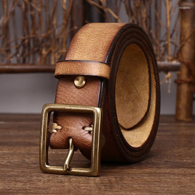 

Belts 3.8CM Retro Cowboy Jeans Genuine Leather Belt Cowskin Male Ceinture Vintage Brass Buckle Strap For Men Waist, Black