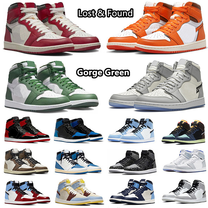 

Jumpman 1 Lost and Found Retro Basketball Shoes Starfish 1s Travis Scotts Fearless Gorge Green Patent Bred University Blue Racer Blue Sneakers for Men Women, Box