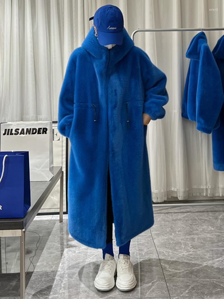 

Women' Fur Faux Mink Long Coat For Women 2022 Winter Oversized Zipper Pocket Hooded Jacket Korean Fashion Fluffy Warm Clothes DF299, White