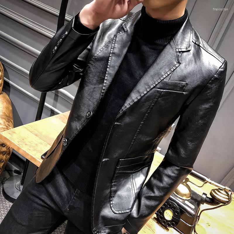 

Men's Down Men's Leather Suit 2022 Autumn Casual Coat Korean Version Slim Lapel Jacket Fashion, Black