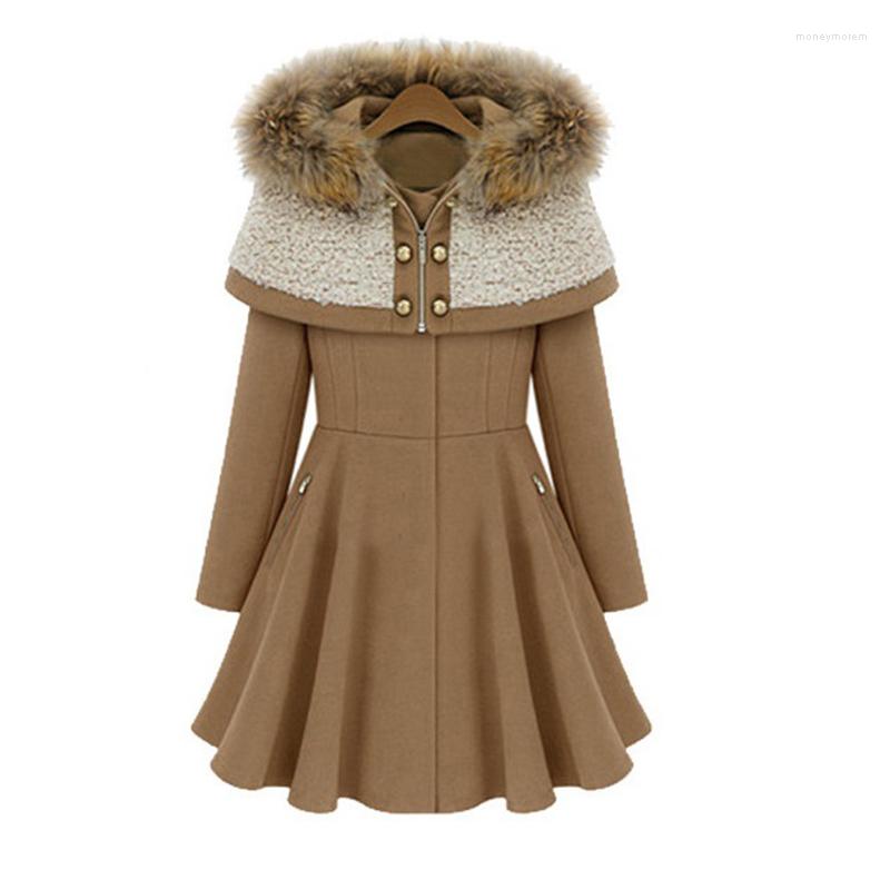 

Women' Trench Coats 2022 European American Fashion Women' Coat Mid-Long Hooded Cloak Blended Woolen Autumn Winter Wool Jacket, Khaki