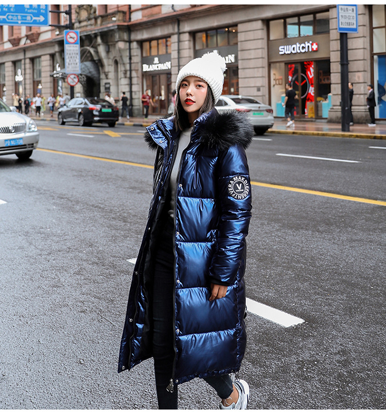 

High New Arrival Quality Winter Jacket Women Warm Thicken Hooded With Fur Long Coat Shining Fabric Stylish Female Overcoat, Gray