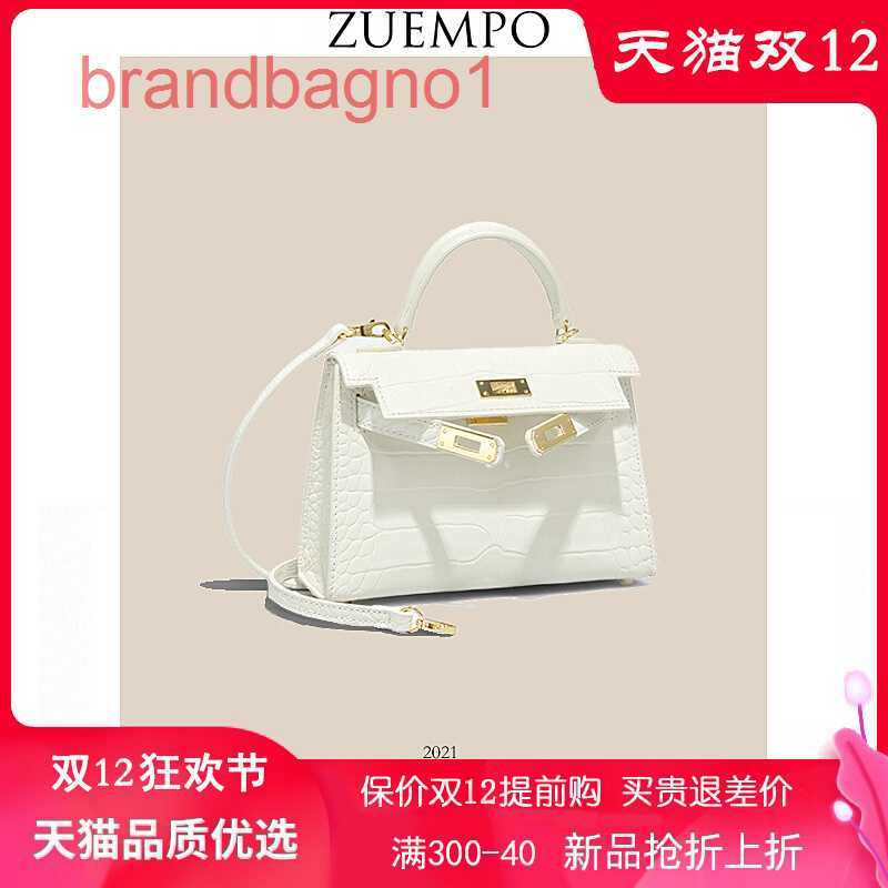 

Herme Kely Designer Bags for Women online store First layer cowhide second generation Mini soft leather crocodile pattern bag port, 19cm mini milkshake white head leather