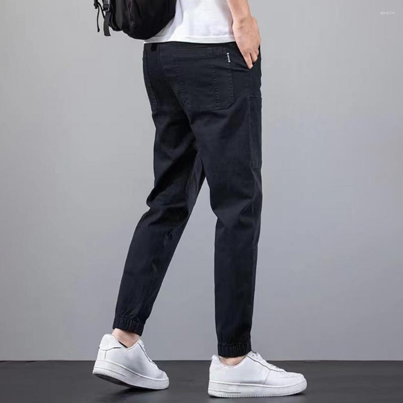 

Men's Pants Men Denim Trousers Elastic Waist Bottoms Dressing Lace-up Mid For Daily Wear, Black