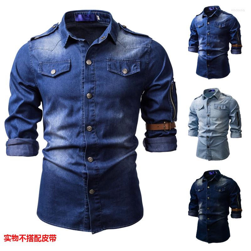 

Men' Casual Shirts Fashion 2022 Men Jeans Shirt Cotton Slim Fit Brand Denim Button Down For Cowboy Collared, Blue