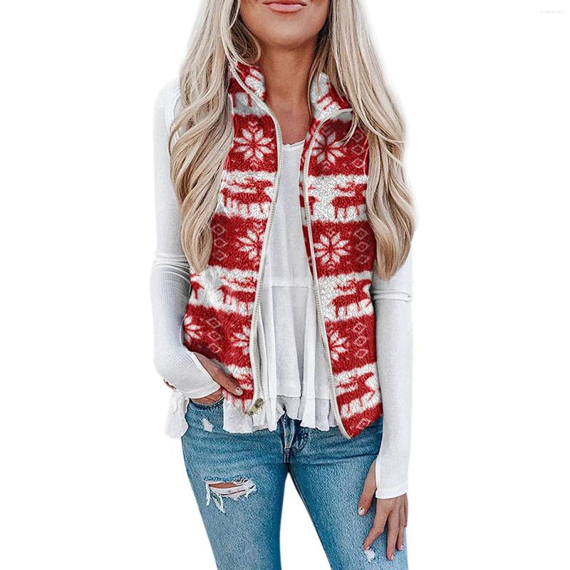 

Women' Vests Womens Fuzzy Christmas Fleece Jacket Lightweight Vest Cozy Sleeveless Cardigan Zipper Outerwear With Pocket Coat Without