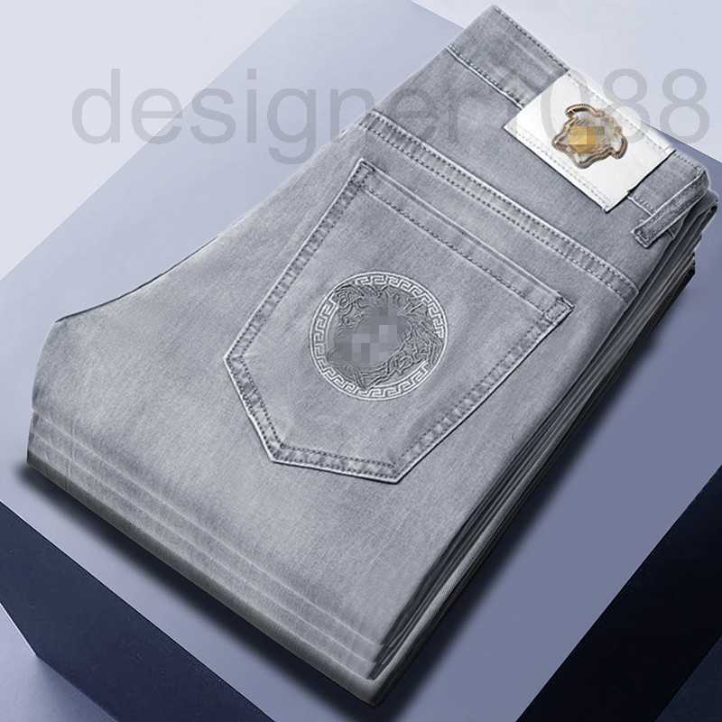 

Men's Jeans designer 2022 summer jeans men's Korean Leggings slim fit thin Medusa embroidered ashen pants HORI, Light gray