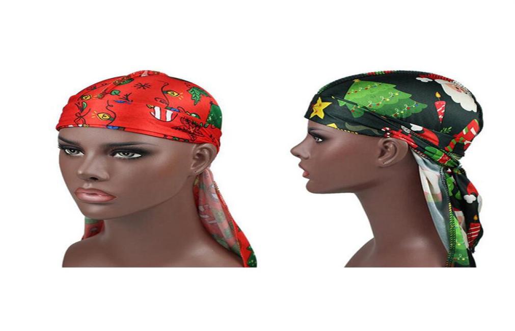 

120 Whole 20color Designer Letters Print Long Tail Cap Satin Silk Durag Pirate Hat High Elastic Hair Care Bonnet for Men Wo336i7256672, #1