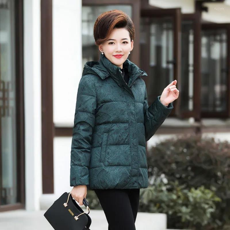 

Women's Trench Coats 2022 Down Cotton Jacket Women Winter Mothers Wear Coat Thickened Printing Hooded Overcoat Ladies 6XL Outerwear, Fuchsia