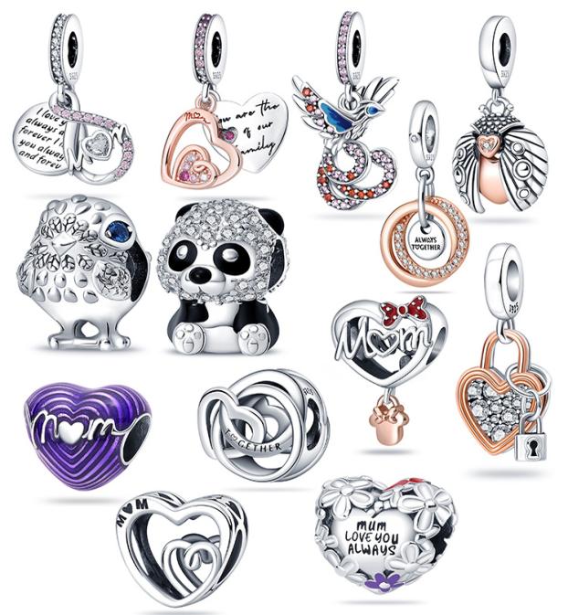 

New s925 Sterling Silver Gold Loose Beads Original Fit Pandora Charm Bird Ladybug Bracelet Pendant DIY Love Heart Jewelry Accessor2536221