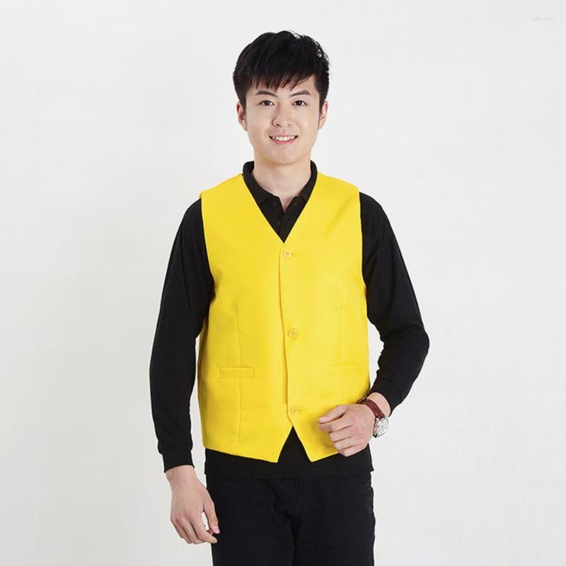 

Men's Vests Solid Sewn Stylish Volunteer Bright Color Slim Fit Work Waistcoat 3D Cutting Uniform Sleeveless For Event, Green
