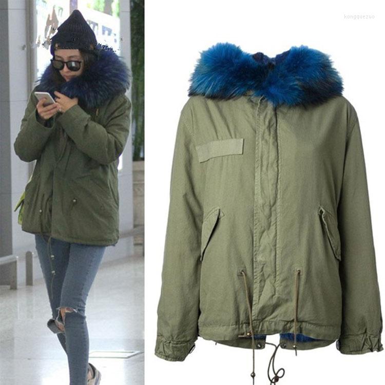 

Women's Fur Inner Fashion Mr&Mrs Wear Parka Short Warm Lakeblue Thick Coat For Winner, Green