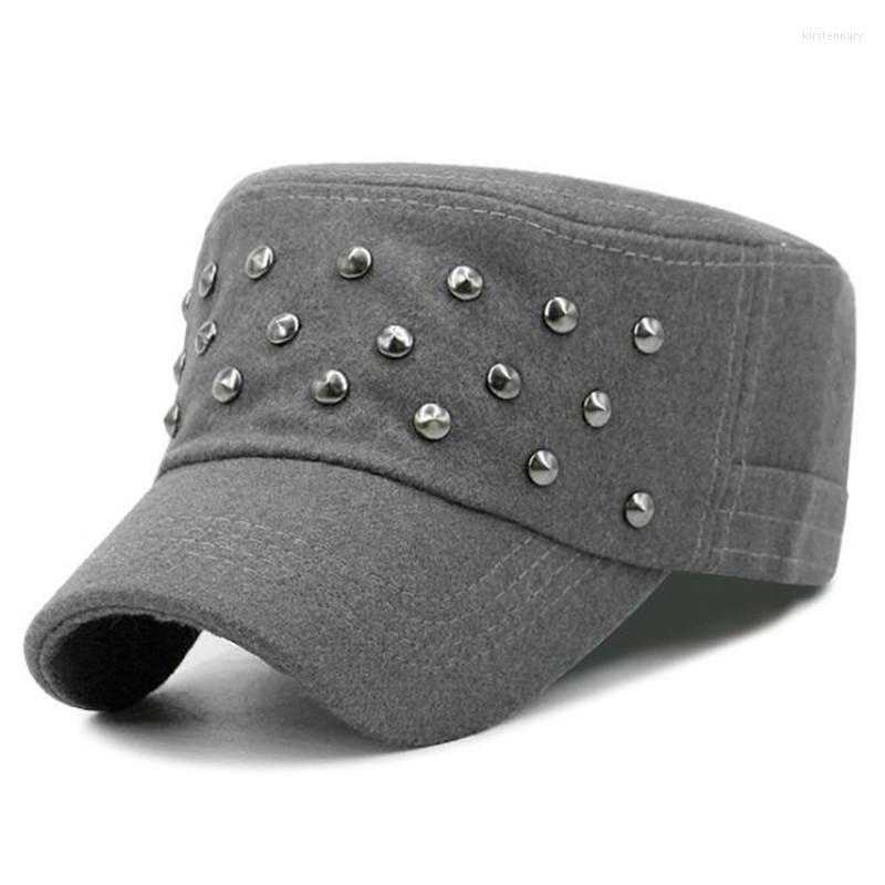 

Berets XdanqinX 2022 Autumn Winter Women's Warm Hats Novelty Men's Flat Cap Woolen Army Military Hat Handmade Rivet Brands Caps, Black