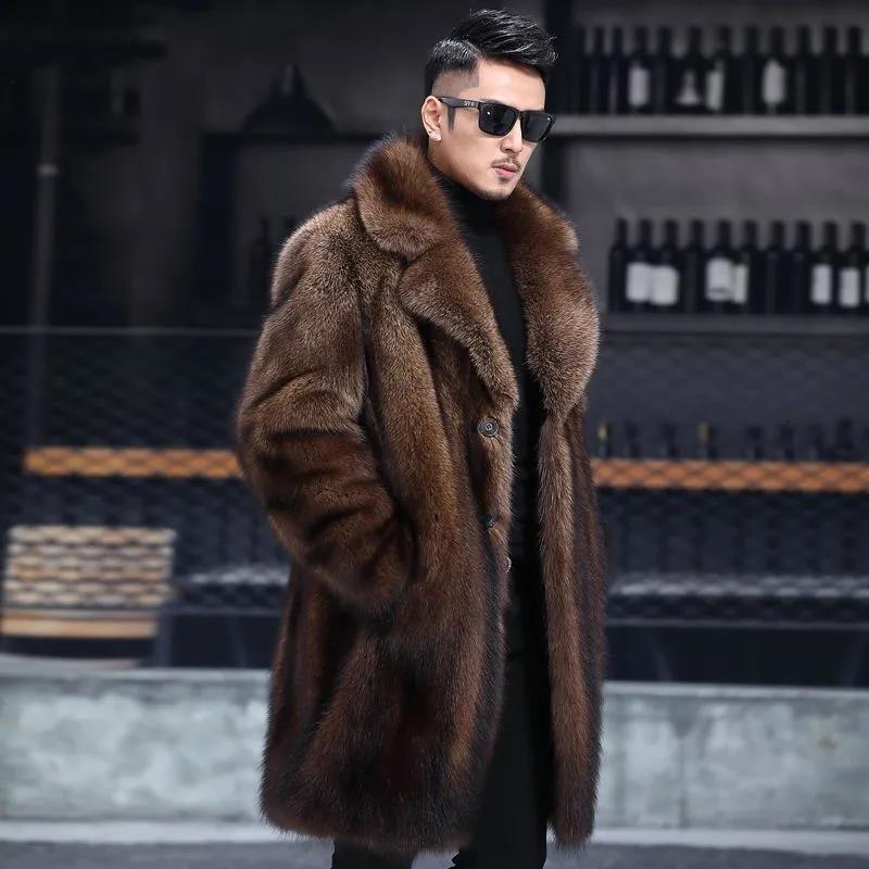 

Men's Fur Faux Winter Whole Mink Coat Mid-Length Loose Casual Male Windbreaker Lapel Thick Warm Fashion Eco-Friendly Coats 221206, Black