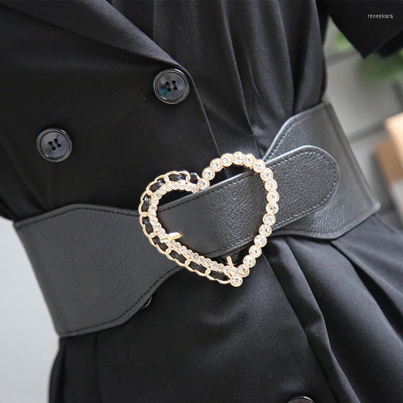 

Belts Black Elastic Wide Belt For Women Rhinestone Heart Buckle Waist Straps Luxury Designer Brand Coat Dress Decorative Waistband