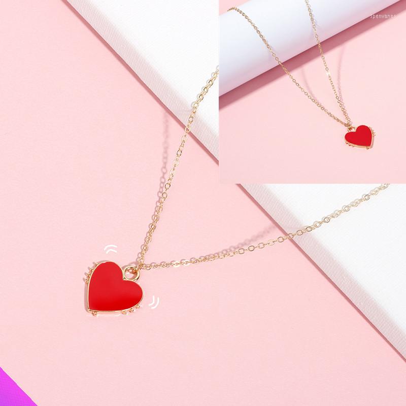 

Pendant Necklaces Wholesale 10 Red Heart Shape Collar Necklace Fashion Romantic Girl Ladies Jewelry Gift 2022