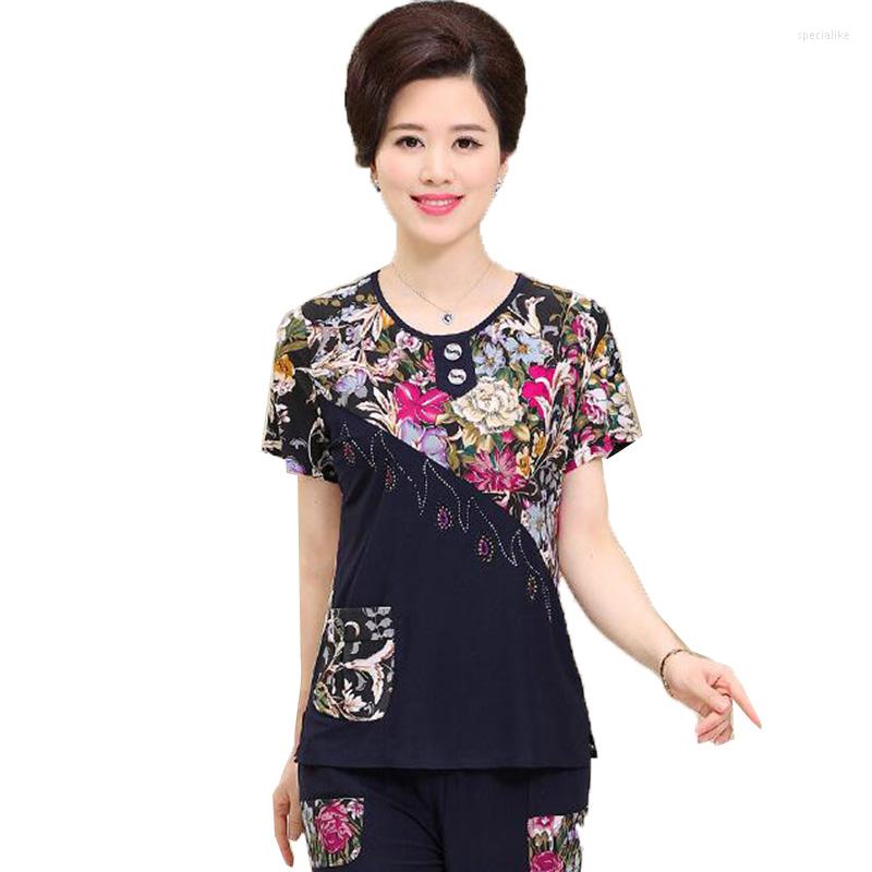 

Women's Tracksuits Elegant Women's Sets Summer Clothing Middle-aged And Elderly Lady Suits Retro Fashion T-shirt Casual Pants 2 Pcs 5XL, Color 1