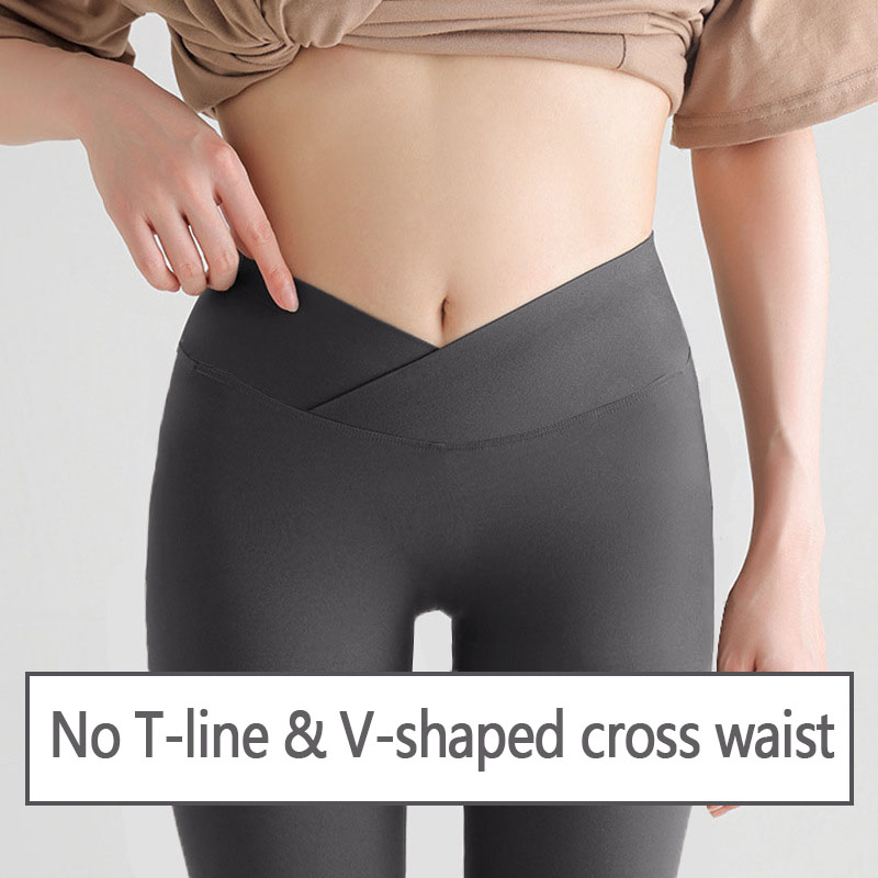 

yoga pants outfits for Women's High Waist Hip Lifting Peach Gym Pants V-shaped Crossover Sweatpants Nude Soft Tight Leggings VELAFEEL, Pink
