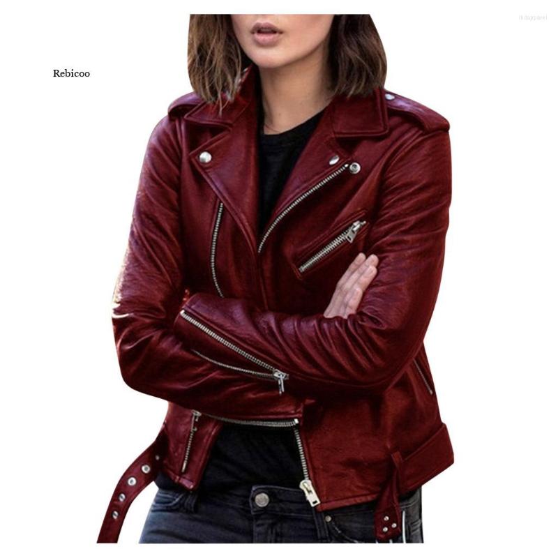

Women' Leather Women Pu Motorcycle Jacket Autumn Faux Short Coats For Slim Lady Spring, Black