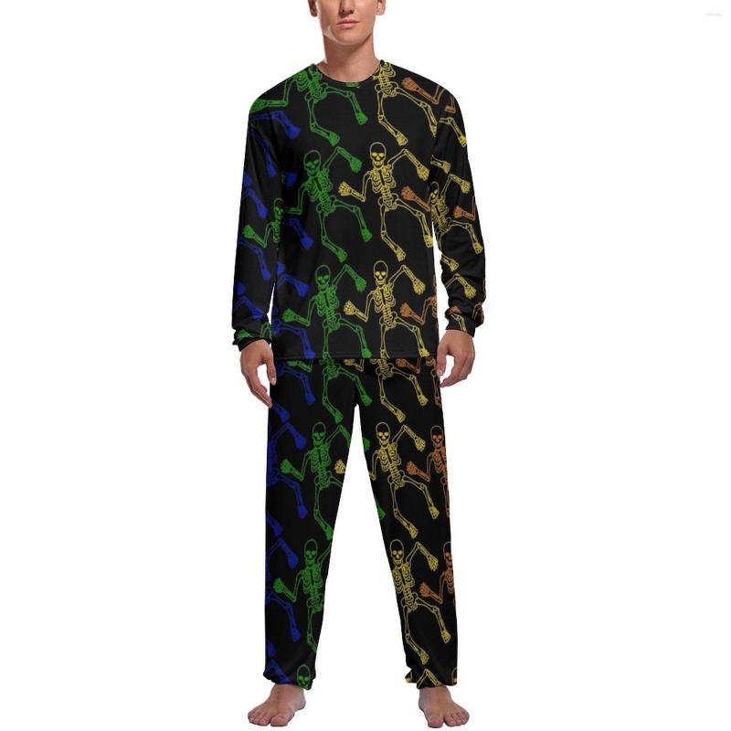 

Men's Sleepwear Colorful Skeleton Print Pajamas Male Funny Halloween Kawaii Daily Long Sleeves 2 Pieces Bedroom Graphic Pajama Sets, Style-19