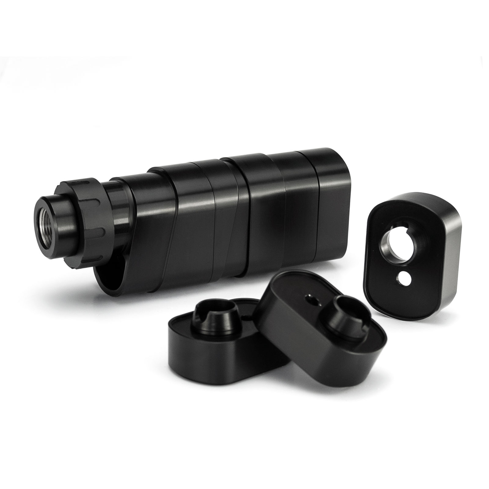 

DIY Modular Aluminum 7075 Single Core 1/2x28 Square Rectangle Monocore Mini Cleaning Tube Filter Kit 9mm 5.56 .22, Black