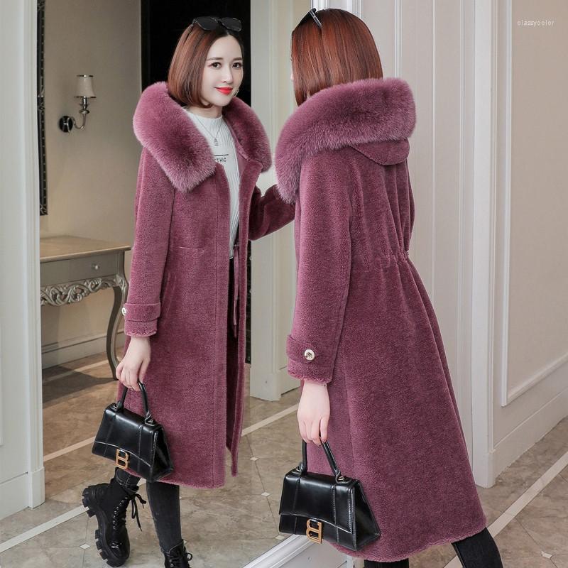 

Women's Fur 2023 Winter Sheep Sheared Coat Women Korean Fashion Mid-Length Hooded Granular Hairy Jacket Ladies Overcoat H2667, 04