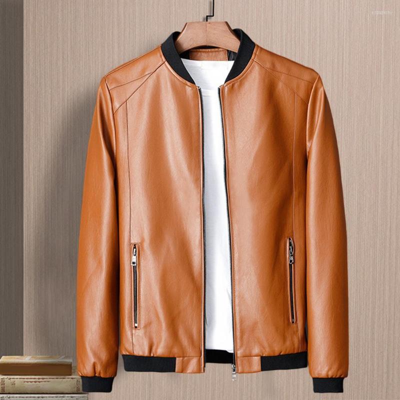 

Men's Jackets Spring Autumn Men Motorcycle Jacket Anti-wrinkle Solid Color Stand Collar Slim Korean Style Ribbed Cuff Coat For Daily Wear, Black