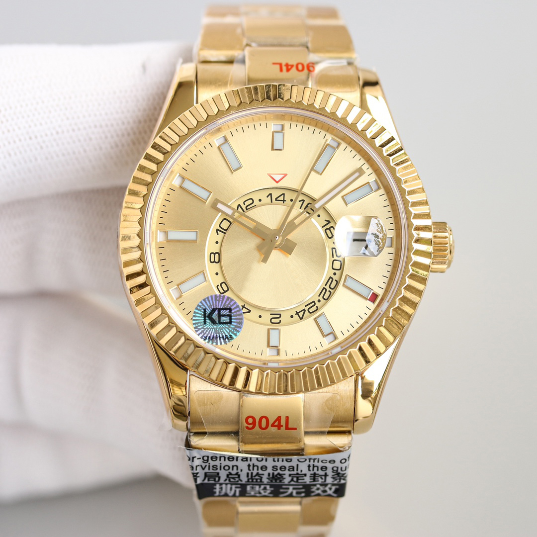 Designer men's watch Luxury watch High quality watch Automatic movement watch Gold dial 42mm Sapphire waterproof fashion watch Double rotati-image-825697247