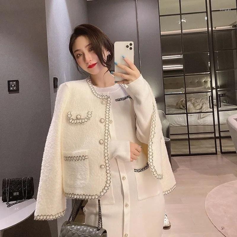 

Women' Fur Mink Wool Small Fragrance Coat Women' 2023 Autumn Foreign Style Top Ladies And Winter Sweater Cardigan M776, White
