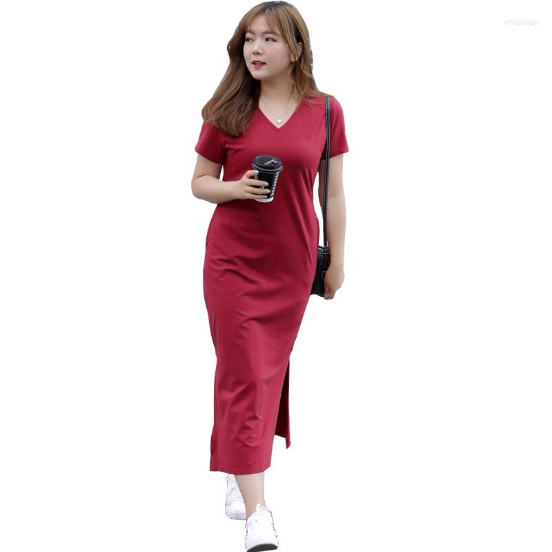 

Casual Dresses 6XL /200kg Women's Dress 2022 Summer V-neck Short Sleeve Side Split Fashion Elegant Long Vestidos Female, Black