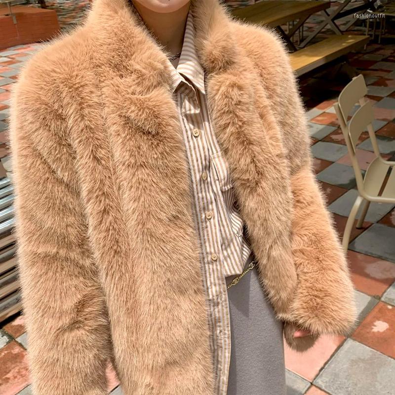 

Women' Fur 2022 Winter Thick Warm Stand Collar Fake Coats Medium Long Fluffy Faux B212